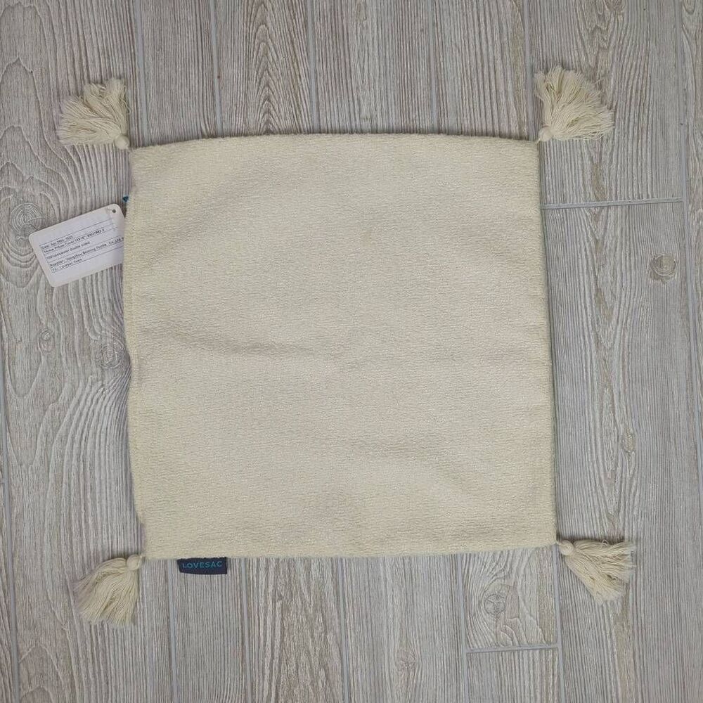 Brand New LOVESAC Knitted Knotted Ends Pillow Cover Case Sham Beige 18x18